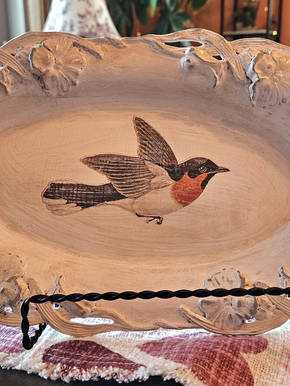 Hand Painted Barn Swallow Bird on Vintage William Rogers Silverplate Oval Tray